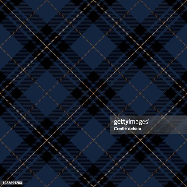 blue and black scottish tartan plaid textile pattern - tartan pattern stock illustrations