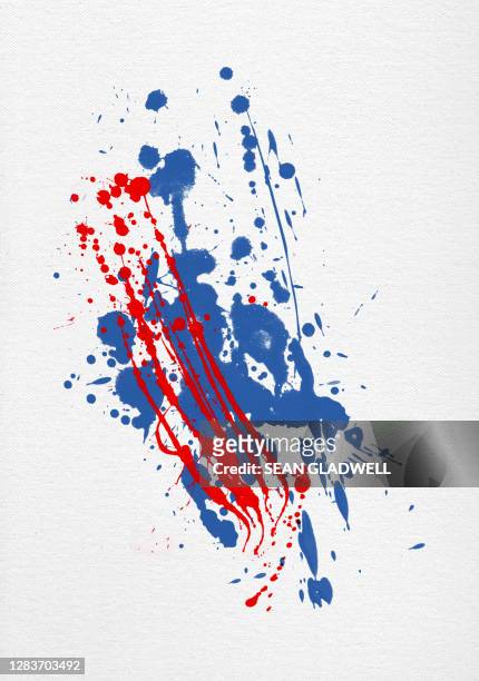 red blue paint splat - splatter stock pictures, royalty-free photos & images