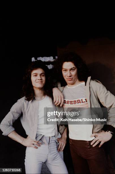 Van Halen brothers photo shoot in Tokyo, Japan, June 1978. L-R Eddie Van Halen , Alex Van Halen .