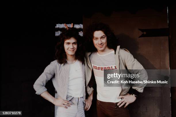 Van Halen brothers photo shoot in Tokyo, Japan, June 1978. L-R Eddie Van Halen , Alex Van Halen .