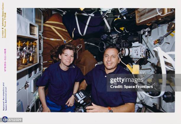 American NASA astronaut Catherine Coleman and French ESA astronaut Michel Tognini, representing France's Centre National d'Etude Spatiales , work...