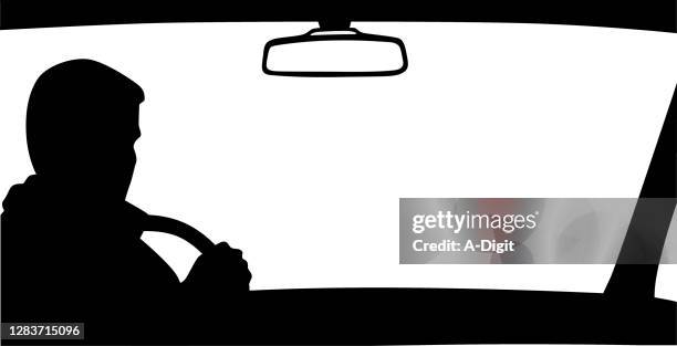young driver car interior - windscreen stock illustrations