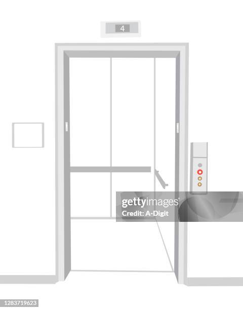 aufzug leere offene tür - one man only stock illustrations stock-grafiken, -clipart, -cartoons und -symbole