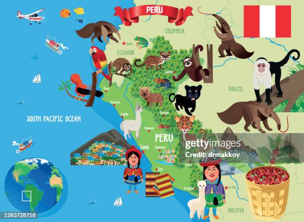 cartoon map of peru - nazca stock illustrations