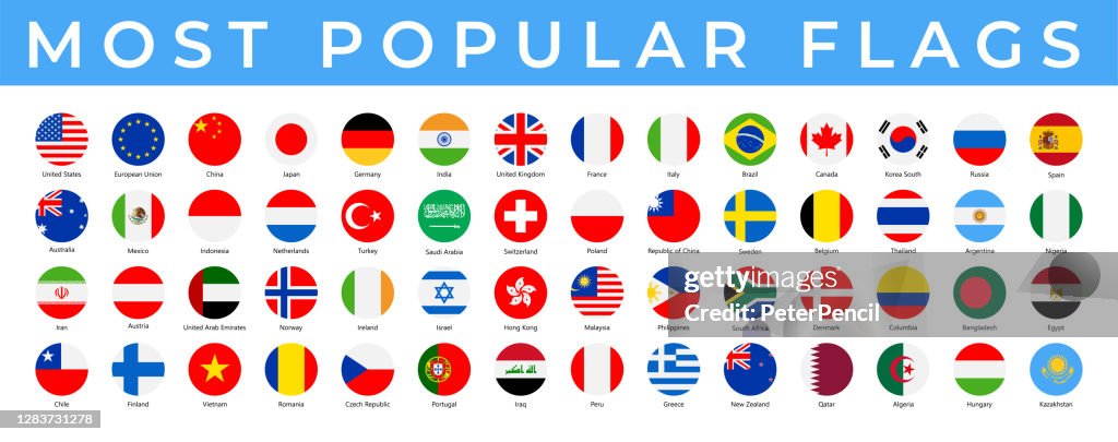 Weltflaggen - Vector Round Flat Icons - Am beliebtesten