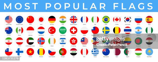 illustrations, cliparts, dessins animés et icônes de drapeaux du monde - vector round flat icons - most popular - rond