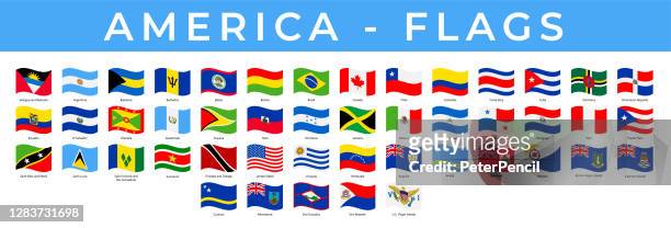 weltflaggen - amerika - norden, mitte und süden - vektor rechteck welle flache symbole - jamaica flag stock-grafiken, -clipart, -cartoons und -symbole