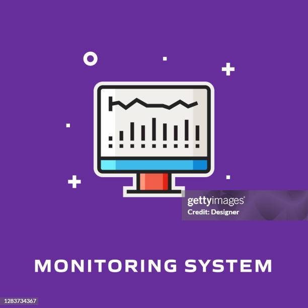 monitoring system flat line icon, vector symbol illustration. - performance management system stock illustrations
