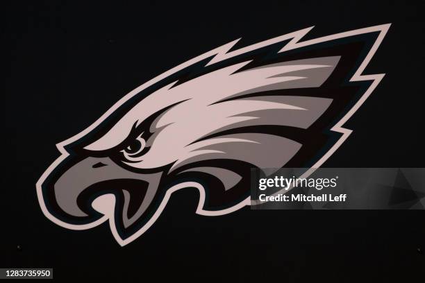 Detailed view of the Philadelphia Eagles logo prior to the game against the Dallas Cowboys at Lincoln Financial Field on November 1, 2020 in...