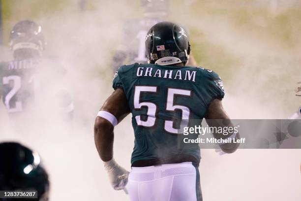Brandon Graham of the Philadelphia Eagles runs onto the field prior to the game against the Dallas Cowboys at Lincoln Financial Field on November 1,...