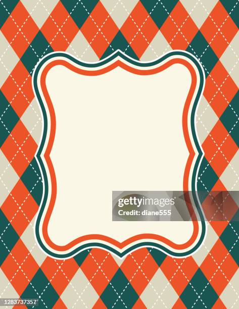 retro argyle background in holiday colors with an empty frame - scottish pattern stock illustrations