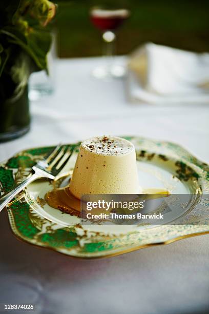 plate of vanilla panna cotta with honey - panna cotta photos et images de collection