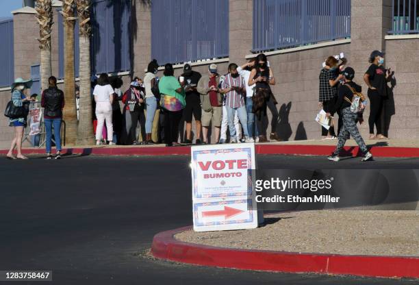 People line up to vote at Desert Breeze Community Center on November 3, 2020 in Las Vegas, Nevada. After a record-breaking early voting turnout,...