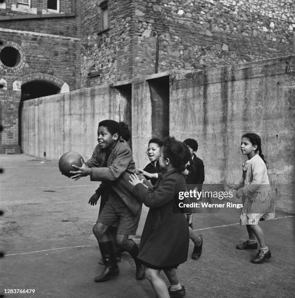 Group of children at a school in Cardiff, south Wales, circa 1955.