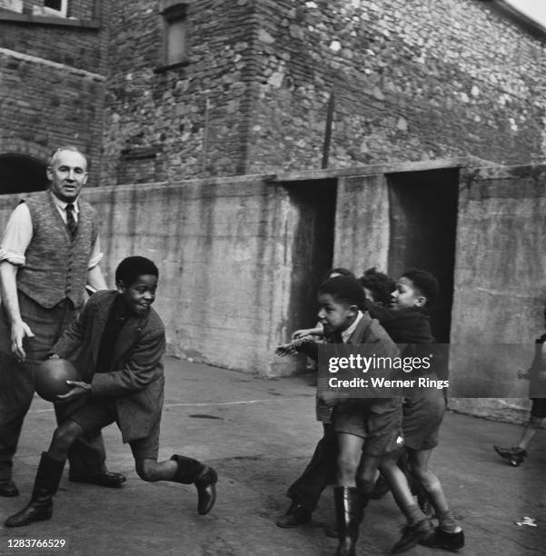 Group of children at a school in Cardiff, south Wales, circa 1955.