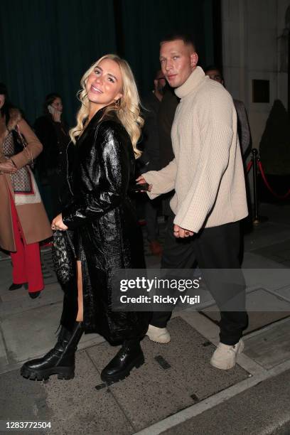 Gabby Allen and Brandon Myers seen on a night out at IT restaurant in Mayfair on November 03, 2020 in London, England.