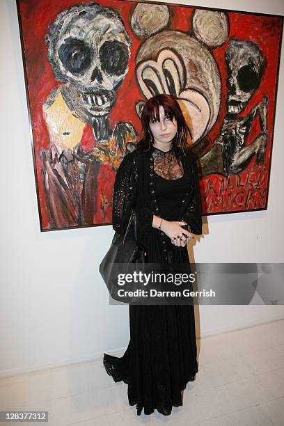 Anna Abramovich attends the private view of David Bailey's art exhibition 'Hitler Killed the Duck' at Scream Gallery on October 6, 2011 in London,...