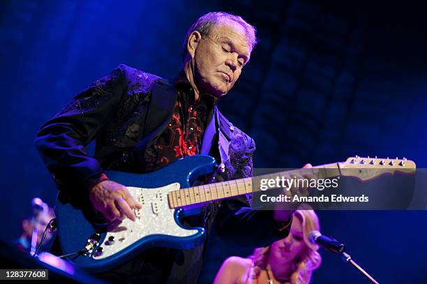 Musician Glen Campbell and his daughter Ashley perform onstage as part of his "The Goodbye Tour" at Club Nokia on October 6, 2011 in Los Angeles,...