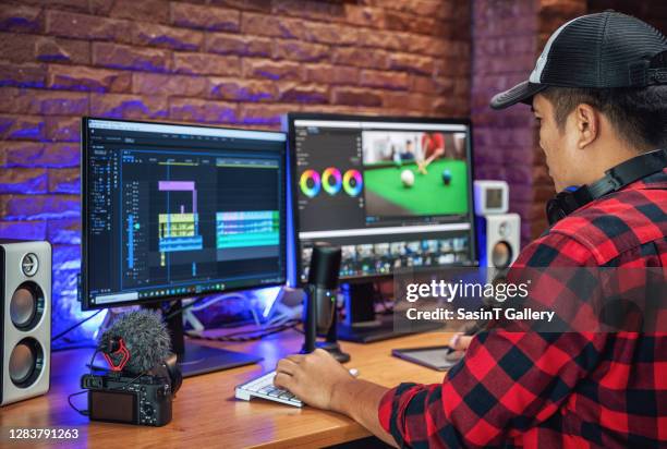 the man makes video editing. video production. - digital film industry stock pictures, royalty-free photos & images