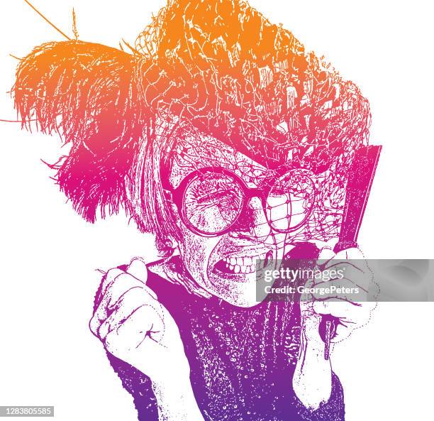 stressed out senior woman with funny expression - late 60s stock illustrations