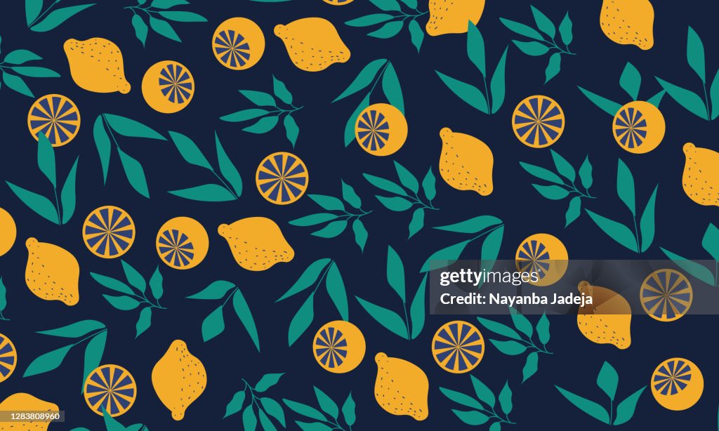 Lamon Fruit Pattern on Dark Background