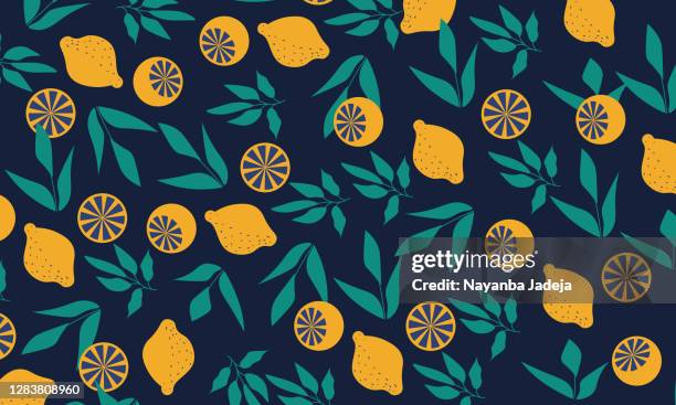 lamon fruit pattern on dark background - traditional lemonade stock illustrations