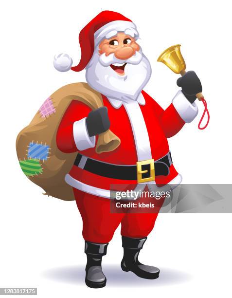 santa claus with bag ringing christmas bell - santa stock illustrations