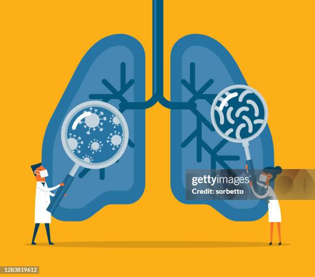 stockillustraties, clipart, cartoons en iconen met bacteriën en virussen op menselijke longen - lung cancer