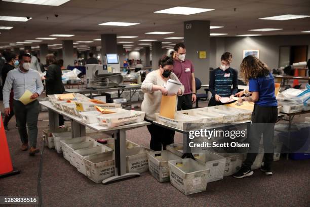 Election officials count absentee ballots on November 04, 2020 in Milwaukee, Wisconsin. Wisconsin requires election officials to wait to begin...