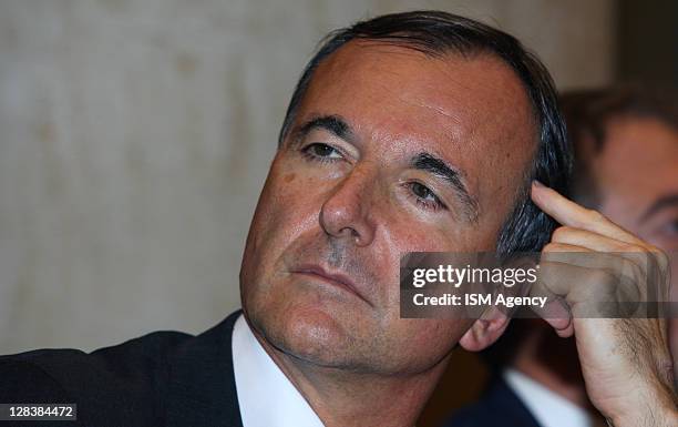 Italian Minister of Foreign Affairs Franco Frattini attends Fondazione FareFuturo meeting at the Tempio di Adriano on October 5, 2011 in Rome, Italy.