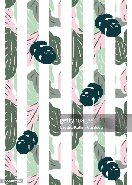 jungle fresh stripes seamless pattern white background - shower curtain stock illustrations