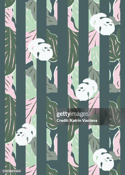 jungle fresh stripes seamless pattern dark green background - shower curtain stock illustrations