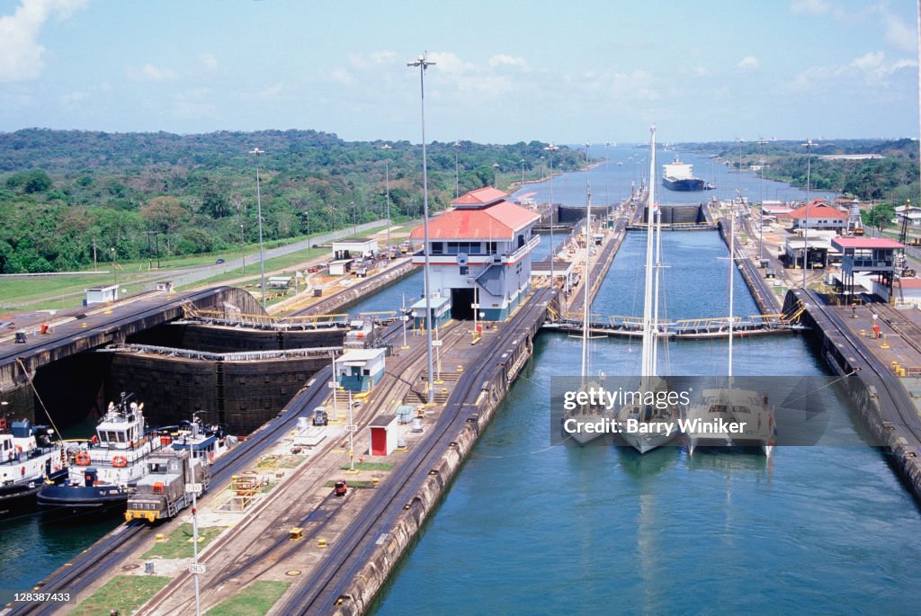 Small boats in Panama Canal