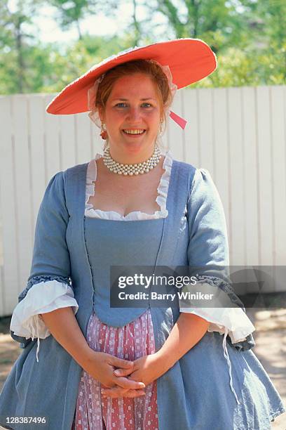 woman in colonial williamsburg attire - williamsburg virginia bildbanksfoton och bilder