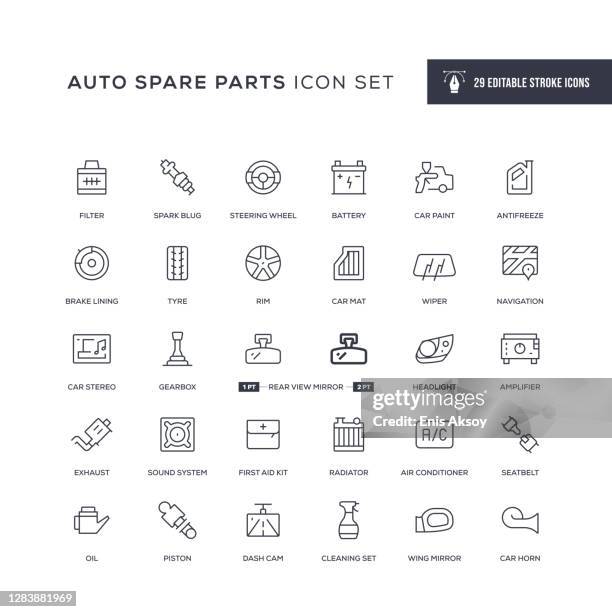 auto spare parts editable stroke line icons - car stereo icon stock illustrations