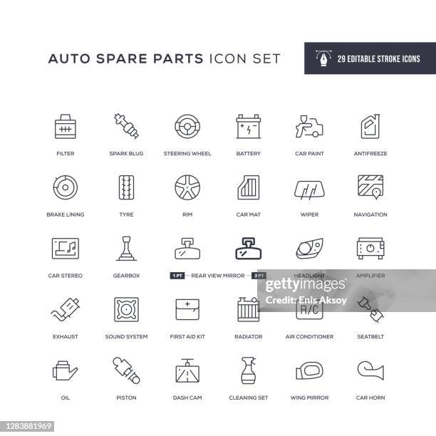 auto spare parts editable stroke line icons - dashboard camera point of view stock illustrations