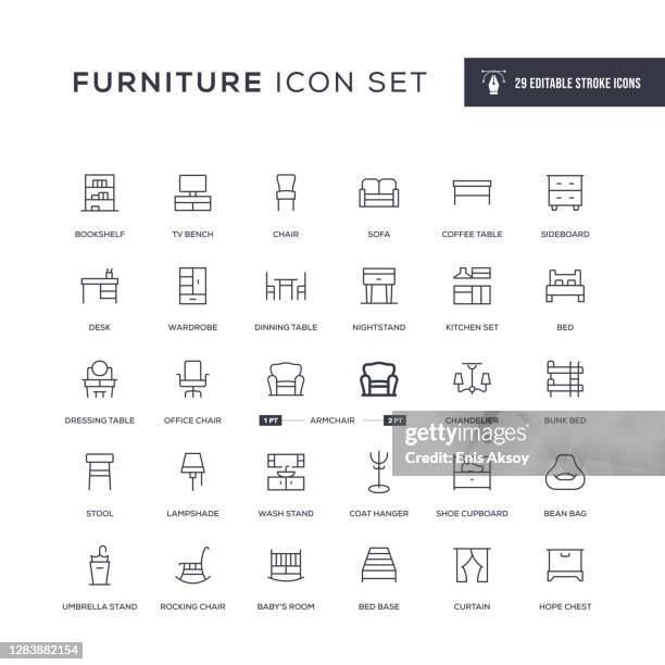 möbel editierbare strichlinie icons - chandelier icon stock-grafiken, -clipart, -cartoons und -symbole