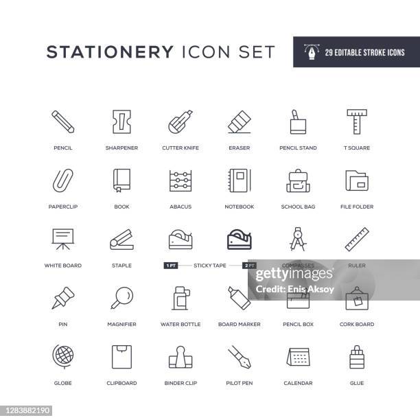 stationery editable stroke line icons - binder clip stock illustrations