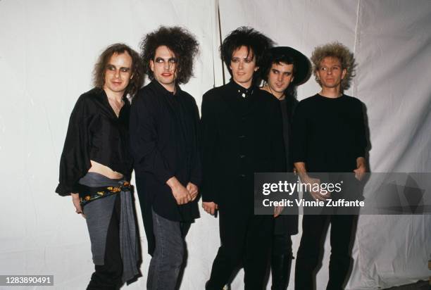 British rock band The Cure ) attend the 1989 MTV Video Music Awards, held at the Universal Amphitheatre in Los Angeles, California, 6th September...