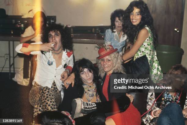 American guitarist Sylvain Sylvain and American guitarist and singer-songwriter Johnny Thunders of American rock band New York Dolls surrounded by...