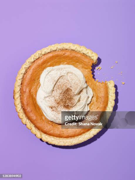 fresh baked pumpkin pie with cinnamon whipped cream - pie bildbanksfoton och bilder
