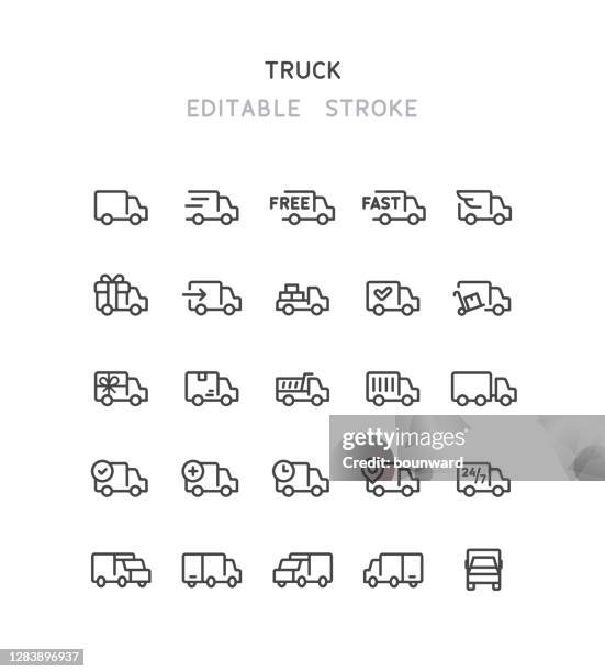 delivery truck line icons editable stroke - heavy goods vehicle stock illustrations