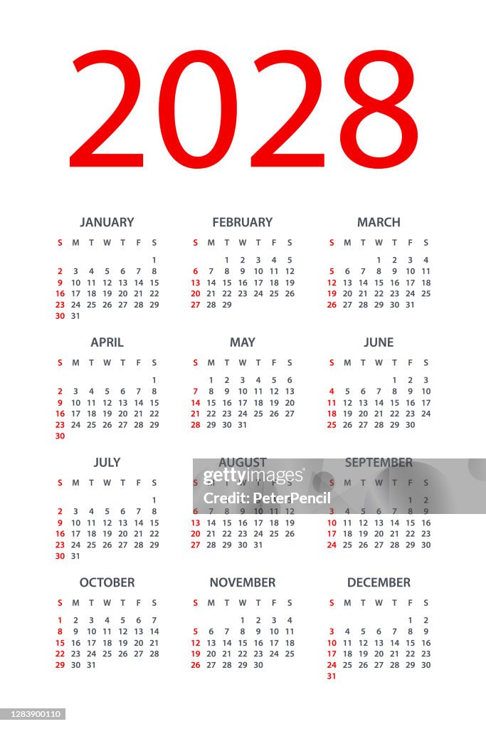 Kalender 2028 Symple Layout Illustration Die Woche Beginnt Am Sonntag kalender-2028-symple-layout-illustration-die-woche-beginnt-am-sonntag