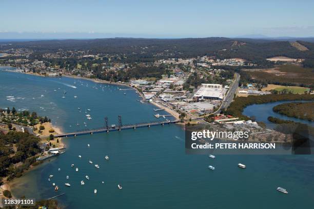 aerial view of batemans bay, nsw, australia - batemans bay stock-fotos und bilder