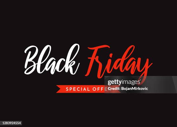 black friday lettering on black background. vector - black friday shopping event stock illustrations