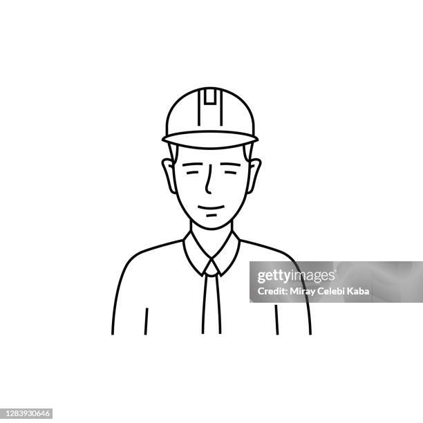 engineer line icon - construction worker portrait stock illustrations