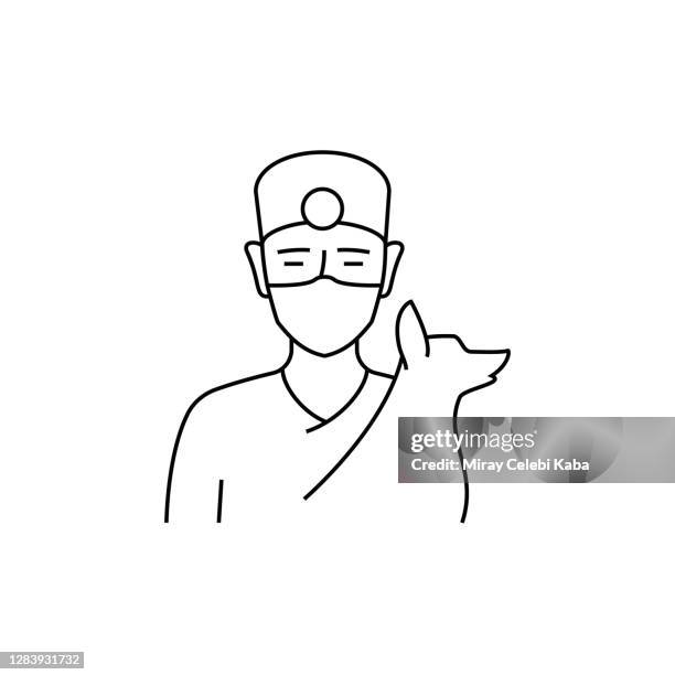 veterinary line icon - cat looking over stock illustrations