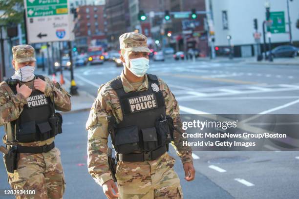 November 4, 2020: Members of the National Guard stage near South Station in case of unrest due to the Presidential Election, in Boston, Massachusetts.