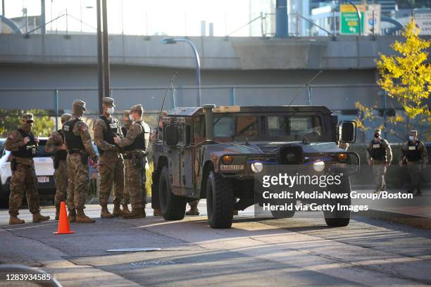 November 4, 2020: Members of the National Guard stage near South Station in case of unrest due to the Presidential Election, in Boston, Massachusetts.