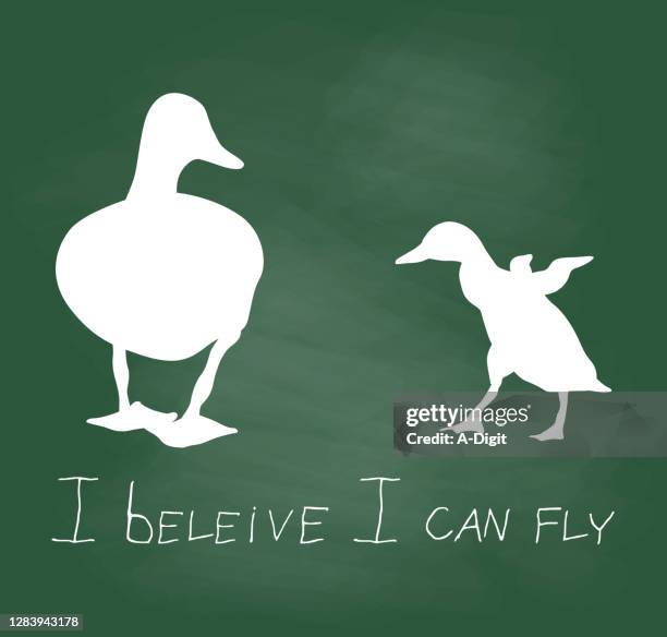 i believe i can fly chalkboard - duckling stock illustrations